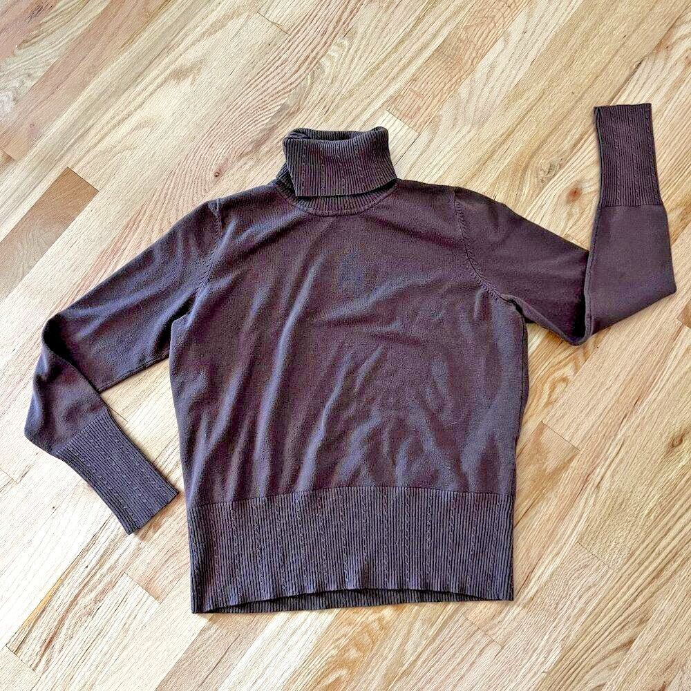 Merona minimalist taupe brown fine rib knit rayon turtleneck long sleeve large